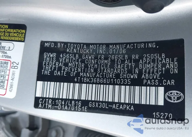 4T1BK36B66U110335: 42806267