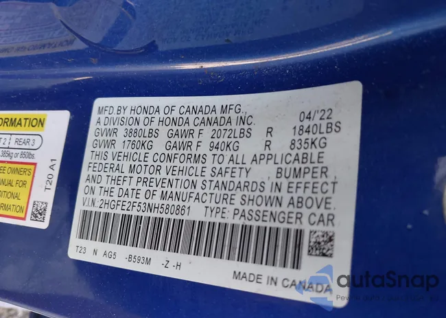 2HGFE2F53NH580861: 42806412