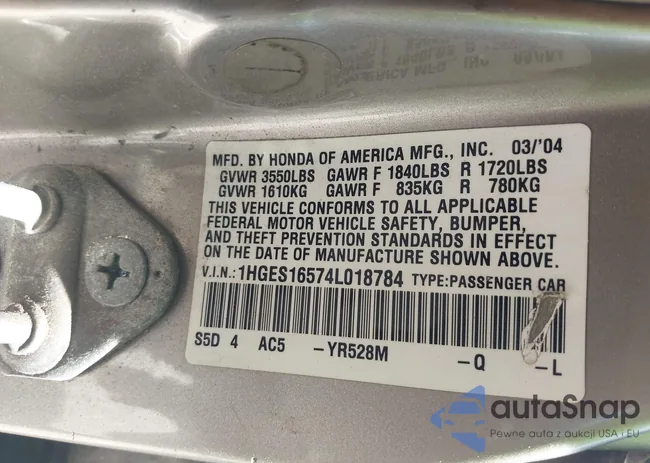 1HGES16574L018784: 42805697