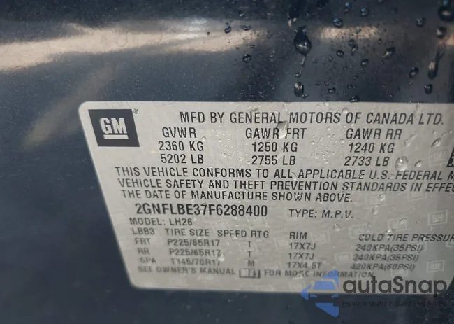 2GNFLBE37F6288400: 42805922