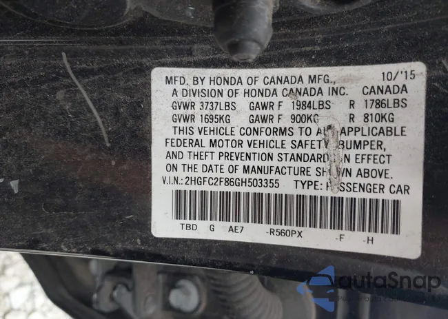 2HGFC2F86GH503355: 42807077