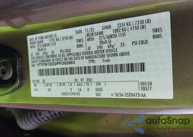 1FTFW1ED0PFD02003: 42807196