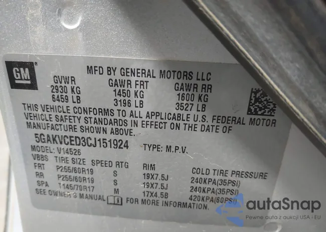 5GAKVCED3CJ151924: 42807280