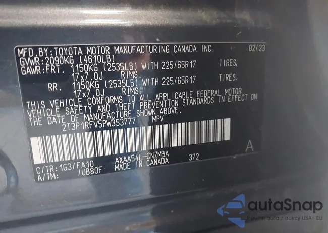 2T3P1RFV5PW353777: 42807564