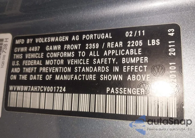 WVWBW7AH7CV001724: 42806570