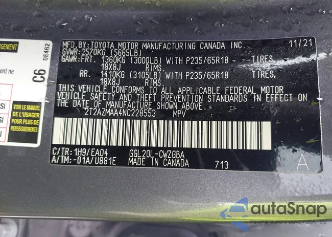 2T2AZMAA4NC228553: 42806744