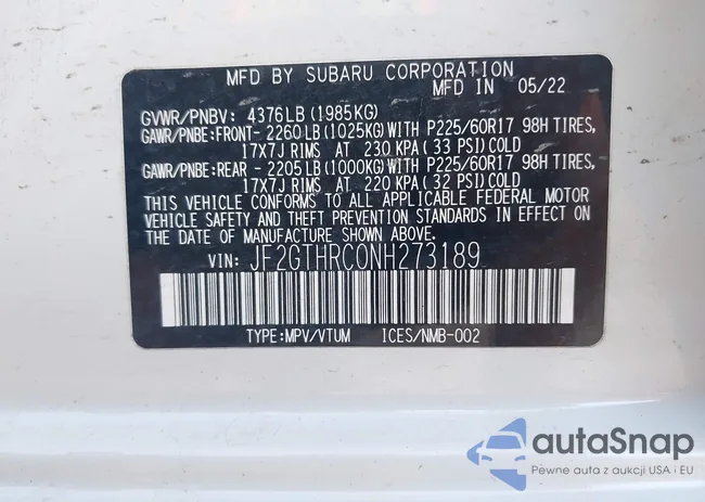 JF2GTHRC0NH273189: 42806868