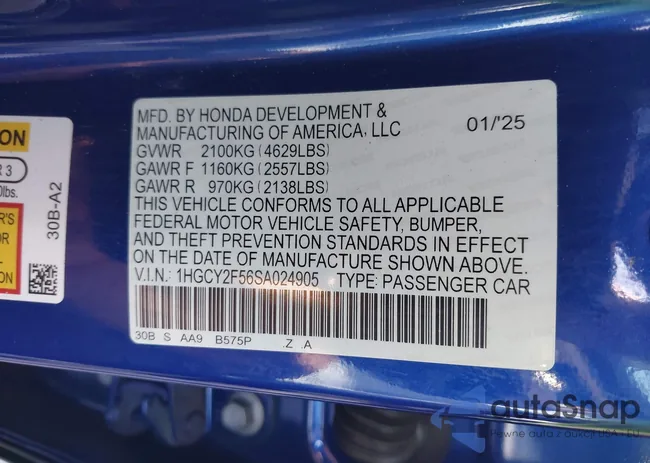 1HGCY2F56SA024905: 42808082