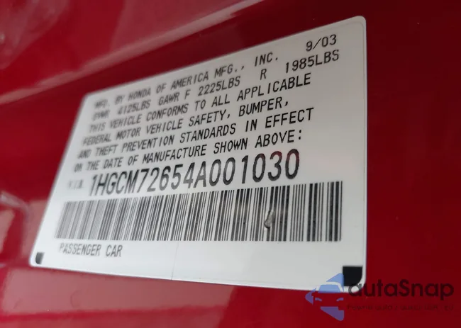 1HGCM72654A001030: 42808331