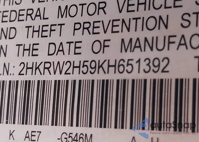 2HKRW2H59KH651392: 42807721