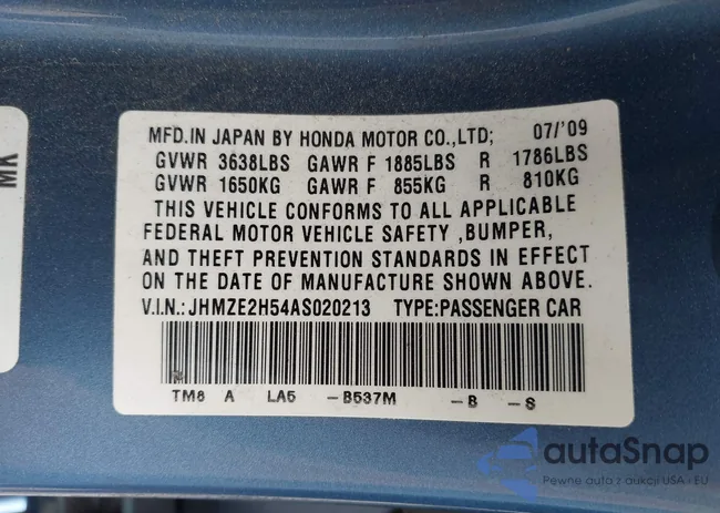 JHMZE2H54AS020213: 42809198