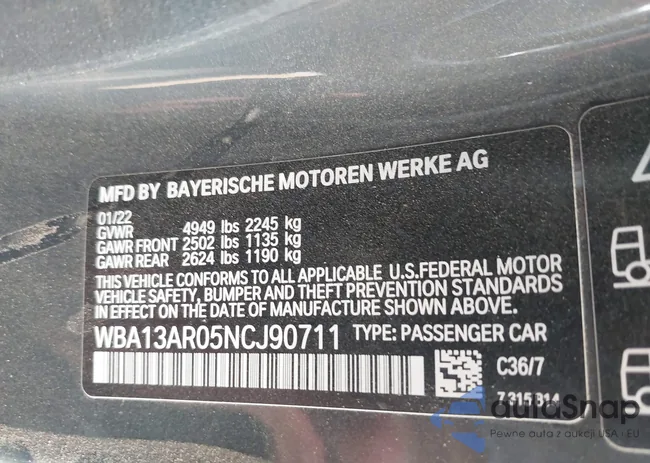 WBA13AR05NCJ90711: 42809557