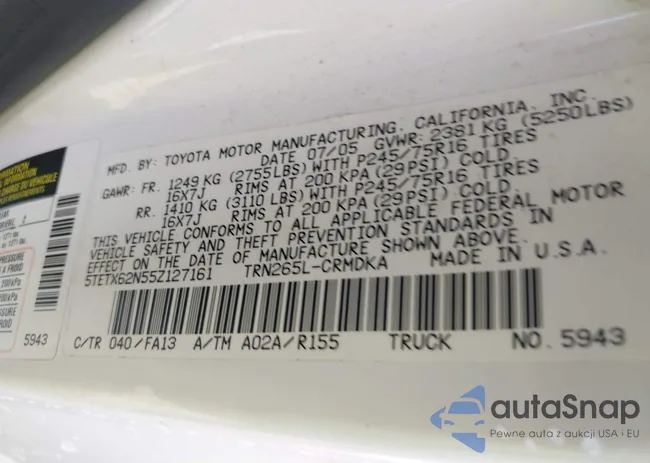 5TETX62N55Z127161: 42810037