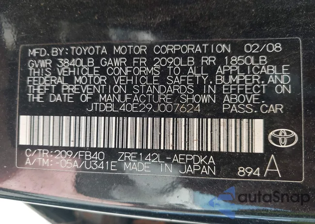 JTDBL40E29J007624: 42810419