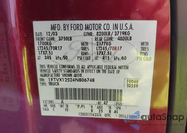 1FTVX12524NB06748: 42810442