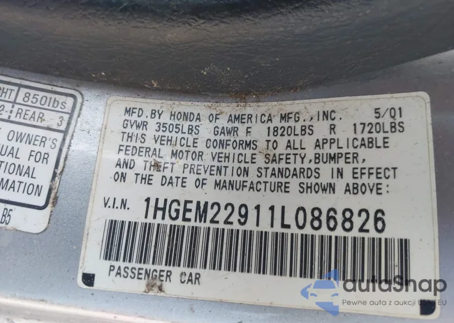 1HGEM22911L086826: 42810473