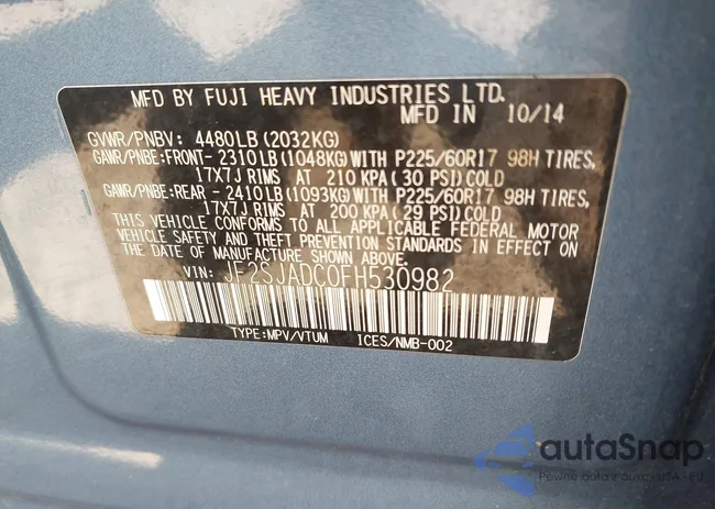 JF2SJADC0FH530982: 42810486