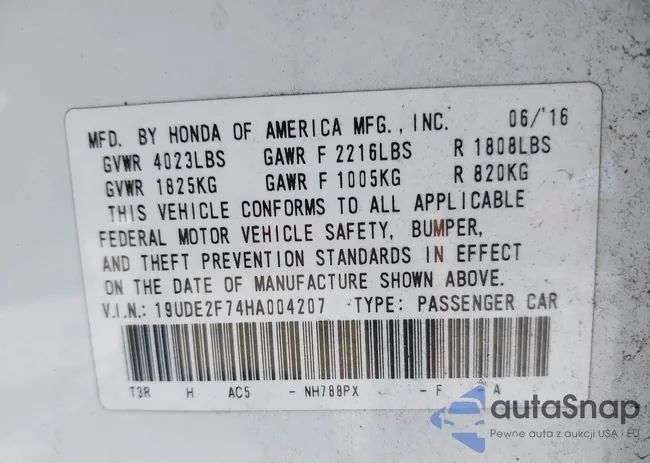 19UDE2F74HA004207: 42810487