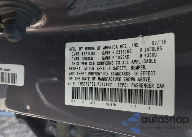 1HGCR2F59HA012902: 42810509