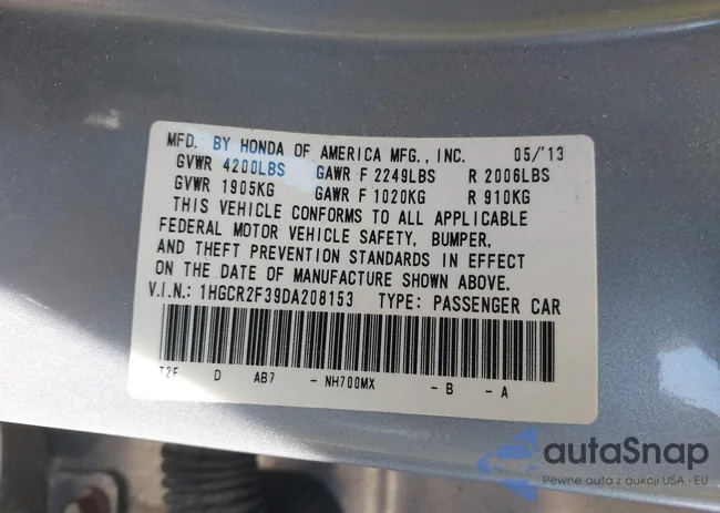 1HGCR2F39DA208153: 42809787