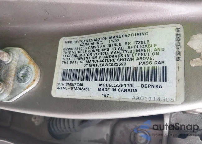 2T1BR18E8WC023593: 42811053