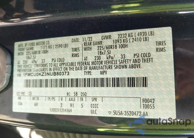 1FMCU0KZ3NUB80373: 42811098