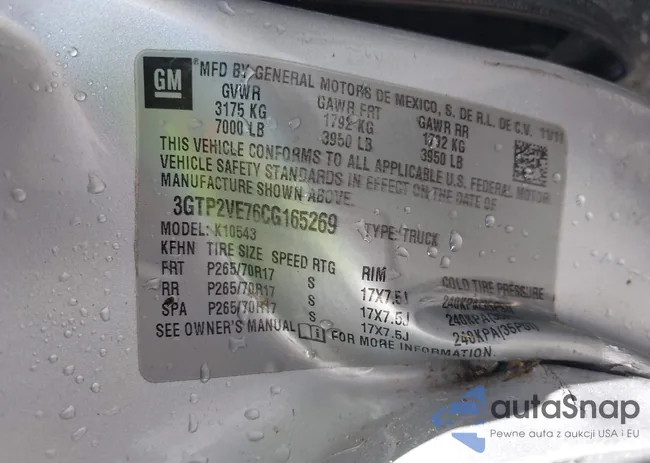 3GTP2VE76CG165269: 42811100