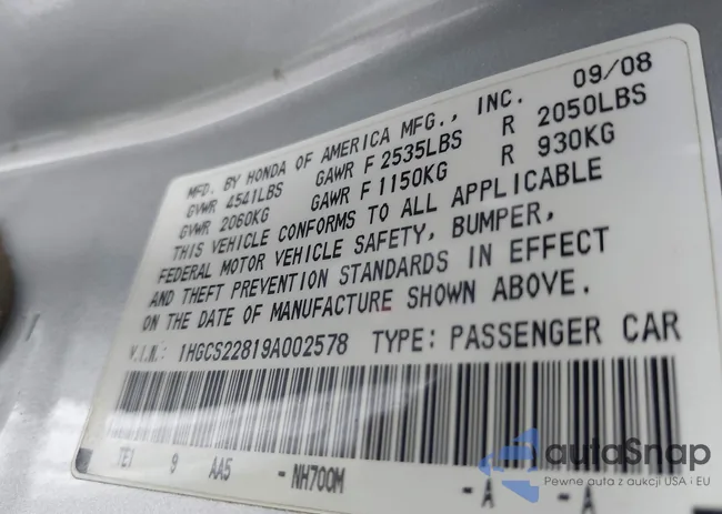 1HGCS22819A002578: 42810709