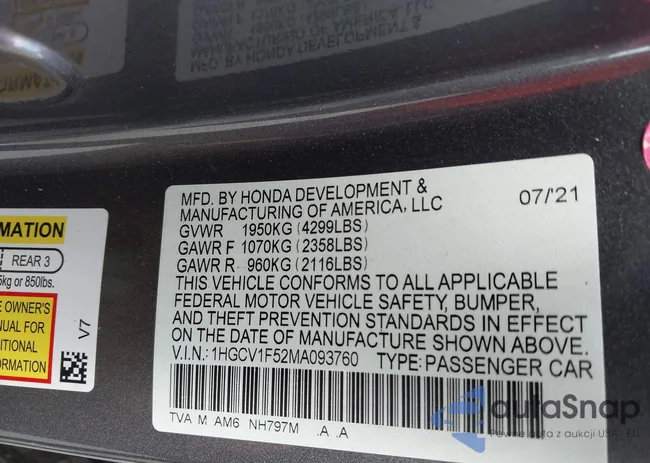 1HGCV1F52MA093760: 42810873