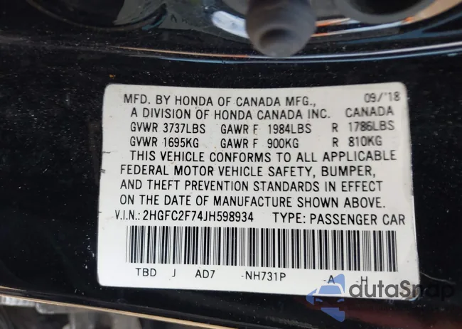 2HGFC2F74JH598934: 42812247