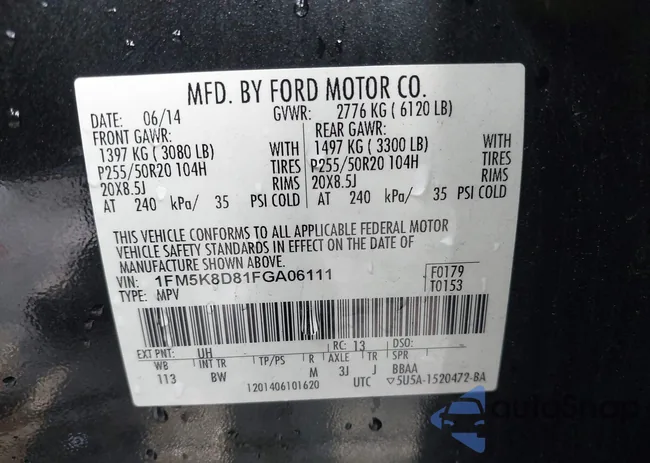 1FM5K8D81FGA06111: 42812398