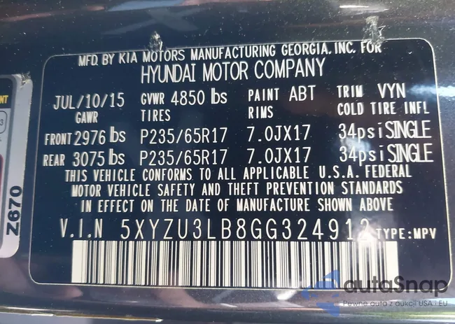 5XYZU3LB8GG324912: 42812454