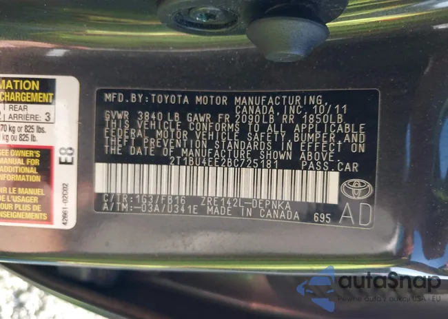 2T1BU4EE2BC725181: 42812505