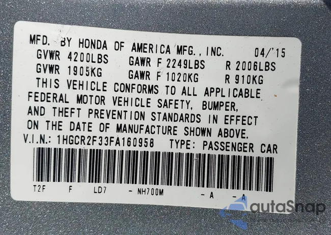 1HGCR2F33FA160958: 42811535