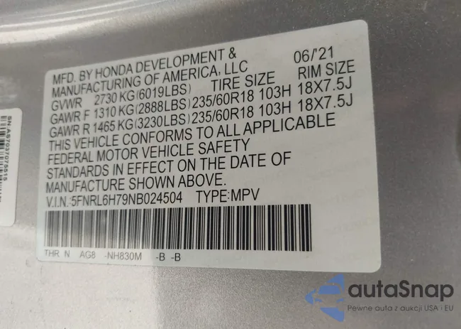 5FNRL6H79NB024504: 42811678