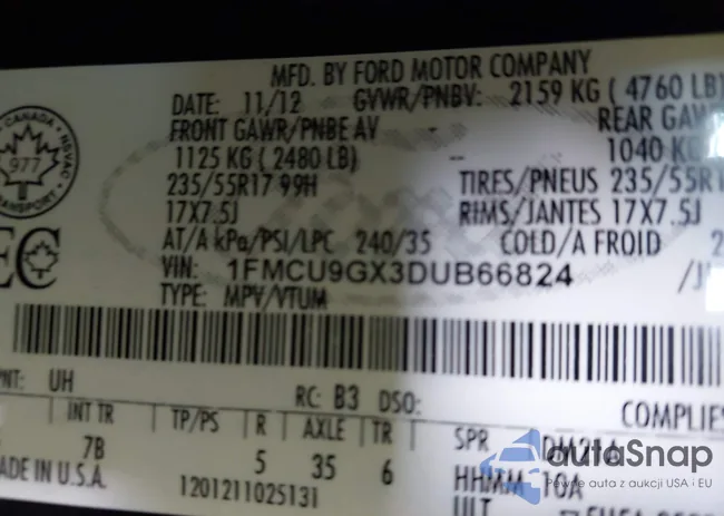 1FMCU9GX3DUB66824: 42811712