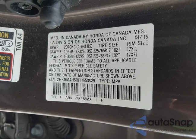 2HKRM4H5XFH650629: 42811740