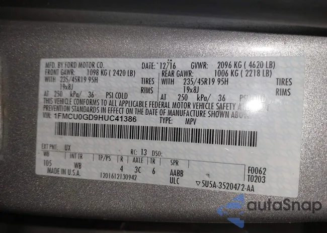 1FMCU0GD9HUC41386: 42811811