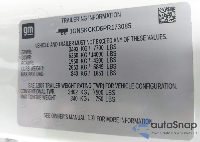 1GNSKCKD6PR173085: 42812965