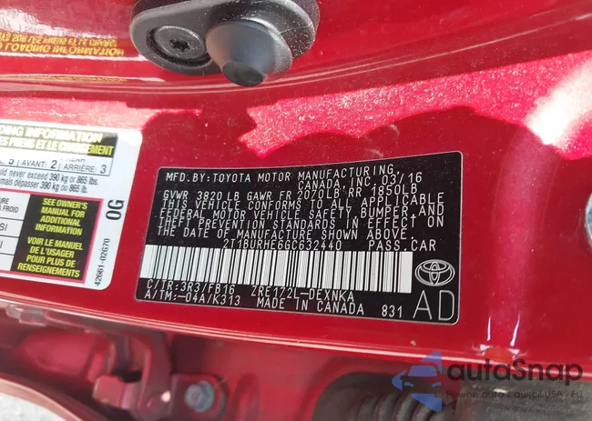 2T1BURHE6GC632440: 42813142