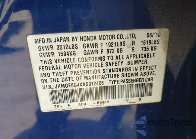 JHMGE8G4XAS012426: 42813260