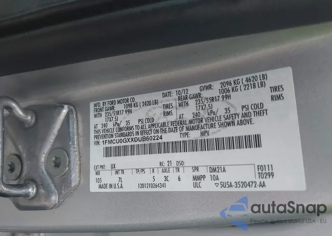 1FMCU0GXXDUB60224: 42812894