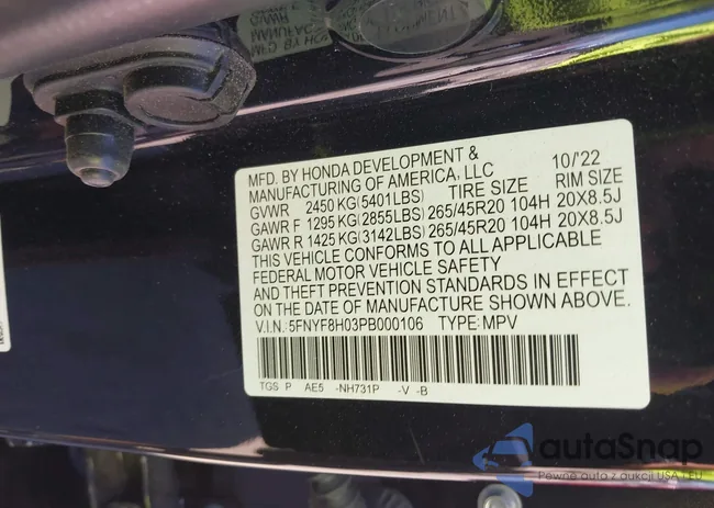 5FNYF8H03PB000106: 42812909