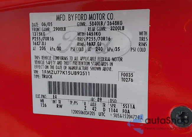 1FMZU77K15UB93511: 42815004