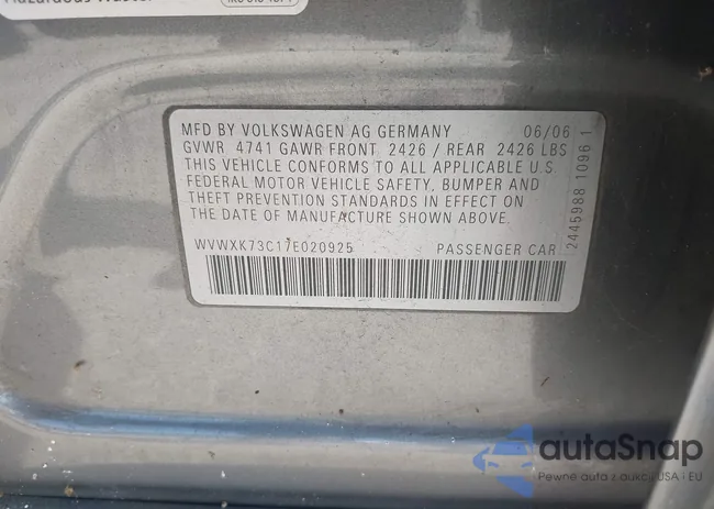 WVWXK73C17E020925: 42815093