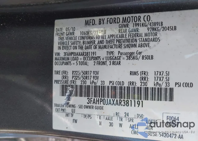 3FAHP0JAXAR381191: 42816031