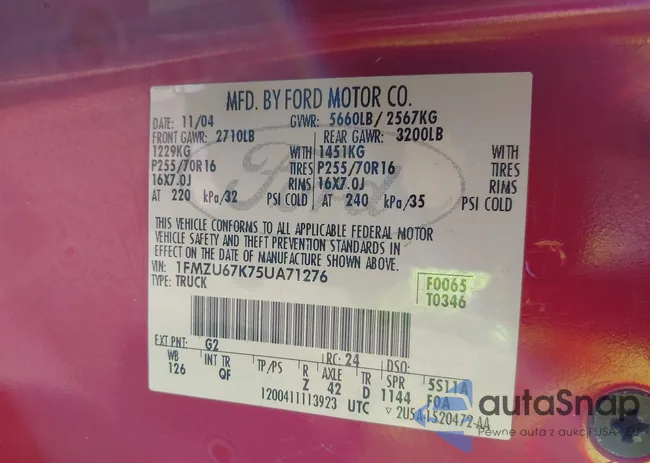 1FMZU67K75UA71276: 42816199