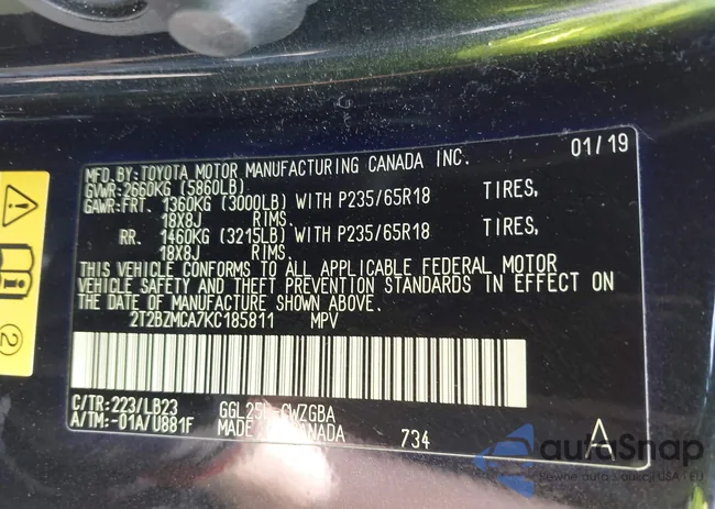 2T2BZMCA7KC185811: 42815712