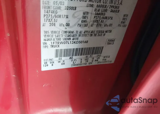 1FTRW07L13KD50168: 42815811