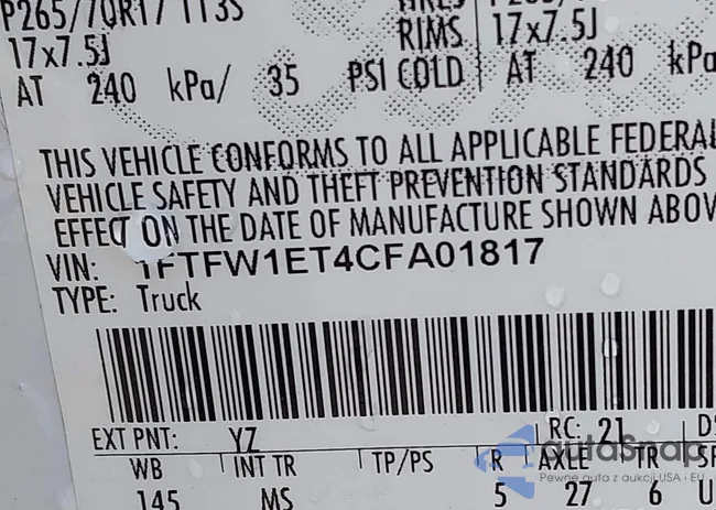 1FTFW1ET4CFA01817: 42817082